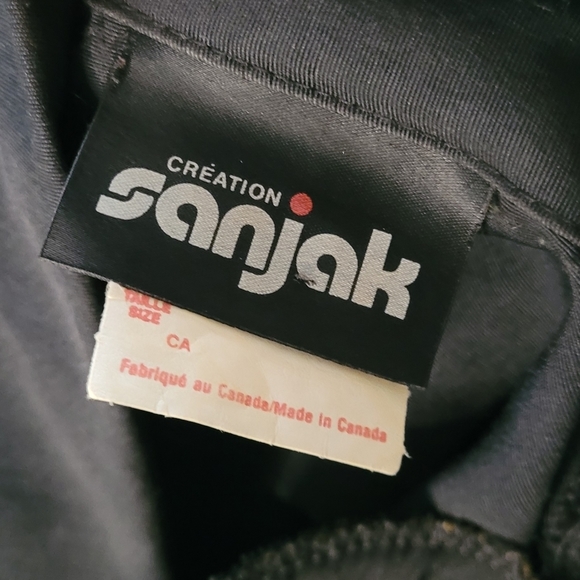 SANJAK VINTAGE BLACK MADE IN  CANADA SHOULDER PADDED BLOUSE SHEER SLEEVES - Picture 8 of 9